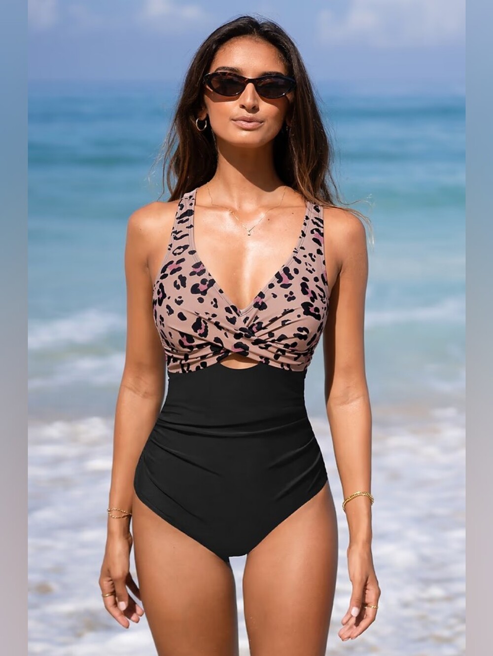 Leopard Print Cross Back Ruched One Piece Swimsuit 💥 BRAND NEW 💥